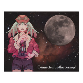 Anime, full moon, Nebula Perfect Poster