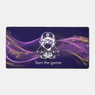Anime Gamer Boy Bureaumatje Aangepaste Naam Paars Bureaumat