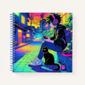 Anime Gamer met Black Cat | Notitieboek (Voorkant)