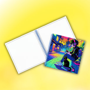 Anime Gamer met Black Cat Notitieboek