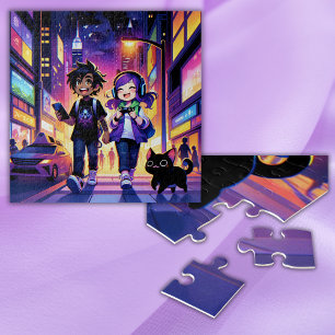 Anime Gaming Paar met hun Kat Legpuzzel