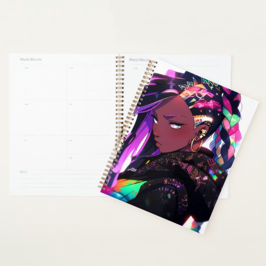 Anime Girl African American Art Planner (Devant avec enveloppe)