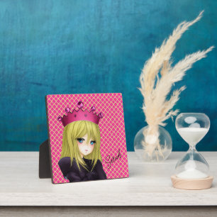 Anime Girl avec plaque de couronne rose