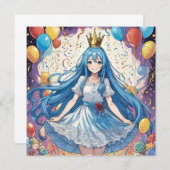 Anime Girl Blue anniversaire Invitation (Devant / Derrière)