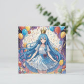 Anime Girl Blue anniversaire Invitation (Debout devant)