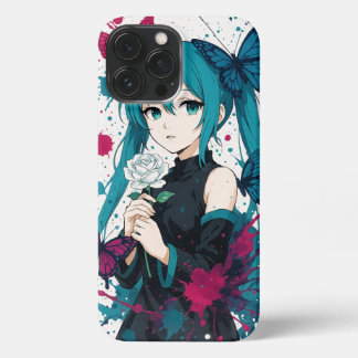 Anime Girl & Butterflies - iPhone Manga Aqua 13 Pro Max Hoesje