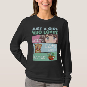 Anime Girl Cat en Ramen verslaafd aan Japanse noed T-shirt