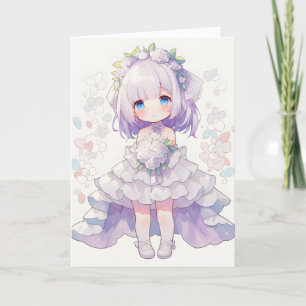 Anime Girl Chibi Bride Feestdagen Kaart