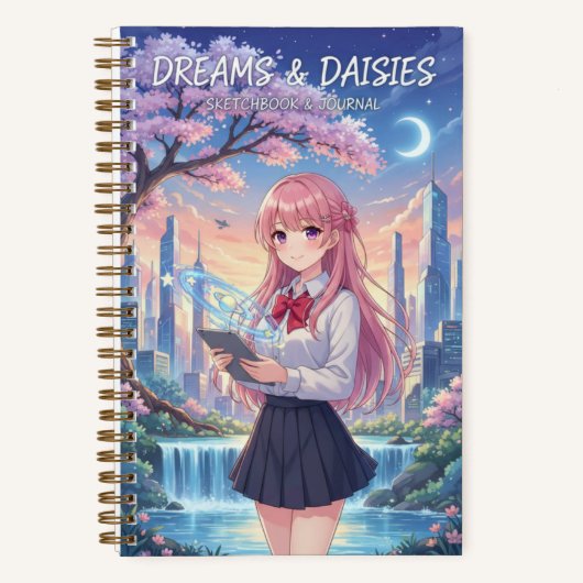 Anime Girl Cityscape & Holographic Planet Journal (Recto)