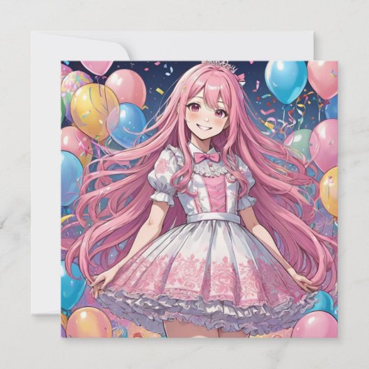 Anime Girl doux 16 anniversaire Invitation (Devant)