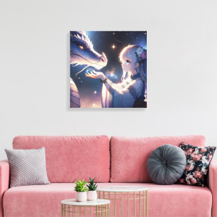 Anime Girl en haar mystieke draak Canvas Afdruk