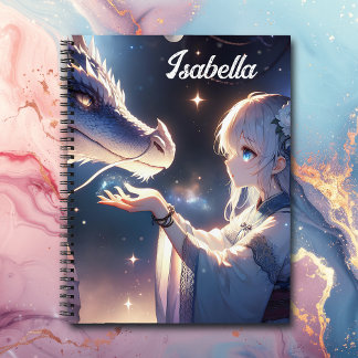 Anime Girl en haar mystieke draak gepersonaliseerd Notitieboek