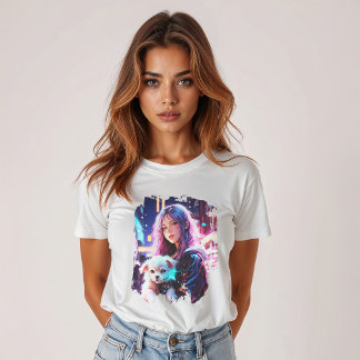 Anime Girl en Puppy: een onstuimige nachtstad T-shirt