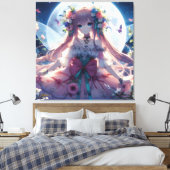 Anime Girl Flower Moon Fairy Canvas Afdruk (Insitu (Slaapkamer))