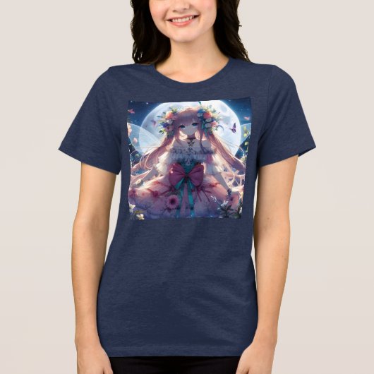 Anime Girl Flower Moon Fairy Tri-Blend Shirt (Voorkant)