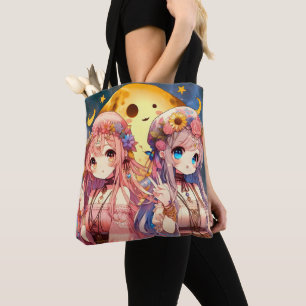 Anime Girl Hippie Moon Girls Geven Vredesteken Draagtas