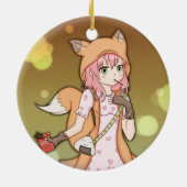 Anime Girl in Fox Cosplay Keramisch Ornament (Achterkant)