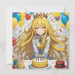Anime Girl Jaune anniversaire Invitation