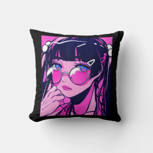 Anime Girl Kawaii Waifu Roze esthetische Japanse O Kussen