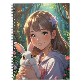 Anime Girl met Bloemlint en haar konijn Notitieboek