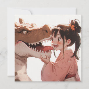 Anime Girl met een vriend van de dinosaurus