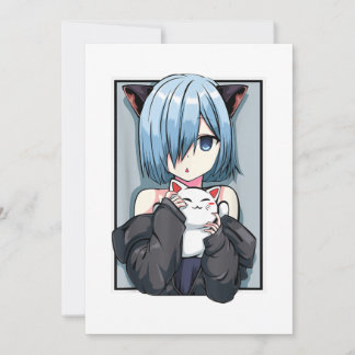 Anime Girl Neko Catgirl pasteel Kawaii Cat Manga J Kaart