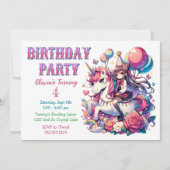 Anime Girl on Unicorn Anniversaire Invitation (Devant)