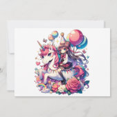 Anime Girl on Unicorn Anniversaire Invitation (Dos)