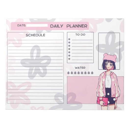 Anime Girl Pink en Paarse Daily Planner Blocnote (Voorkant)
