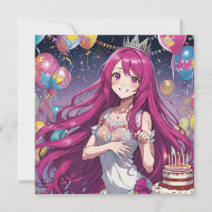 Anime Girl pinki anniversaire Invitation