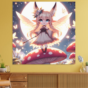 Anime Girl Pixie Hippie Moon Fairy Canvas Afdruk