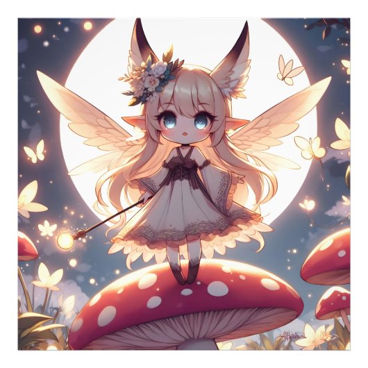 Anime Girl Pixie Hippie Moon Fairy Foto Afdruk (Voorkant)