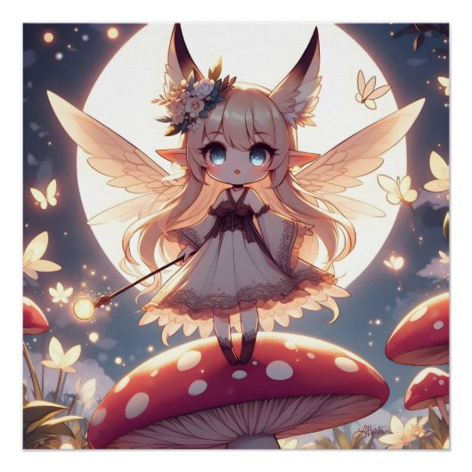 Anime Girl Pixie Hippie Moon Fairy Perfect Poster (Voorkant)