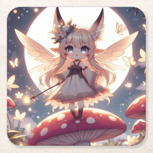 Anime Girl Pixie Hippie Moon Fairy Vierkante Kartonnen Onderzetter