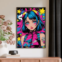 Anime Girl Poster-Moderne Pop Art Style Wall Deco 