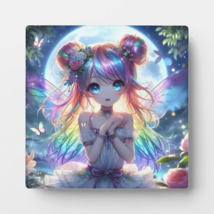 Anime Girl Rainbow Hair Singing Moon Fairy Fotoplaat
