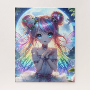 Anime Girl Rainbow Hair Singing Moon Fairy Legpuzzel
