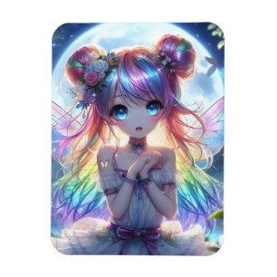 Anime Girl Rainbow Hair Singing Moon Fairy Magneet