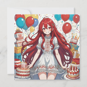 Anime Girl Red anniversaire Invitation