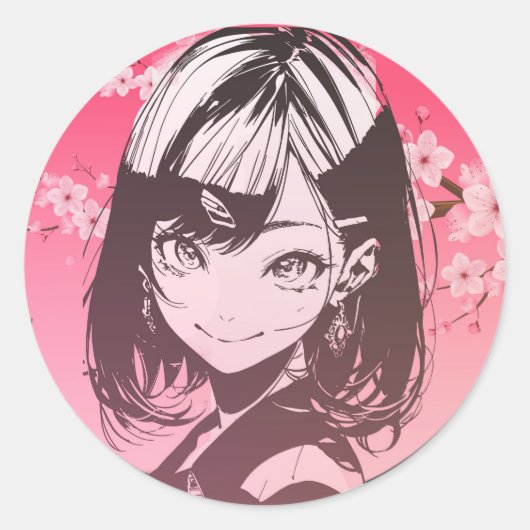 Anime Girl Ronde Sticker (Voorkant)