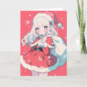 Anime Girl Santa Claus Kawaii Feestdagen Kaart