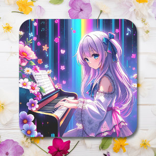 Anime Girl speelt piano Vierkante Sticker