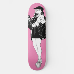 Anime Girl uit op het schaakbord van de stad Skateboard