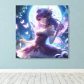 Anime Girl Violet Butterfly Wing Moon Fairy Canvas Afdruk (Insitu (Houten vloer))