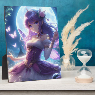 Anime Girl Violet Butterfly Wing Moon Fairy Fotoplaat