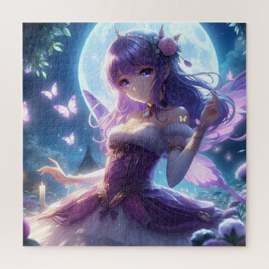Anime Girl Violet Butterfly Wing Moon Fairy Legpuzzel (Verticaal)