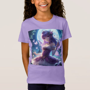 Anime Girl Violet Butterfly Wing Moon Fairy T-shirt