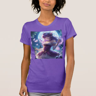 Anime Girl Violet Butterfly Wing Moon Fairy T-shirt