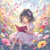 Anime Girl with Book and Musical Notes Sticker (Voorkant)
