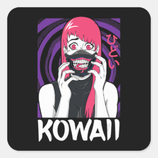 Anime Girl Yandere Horror Face Alien Kawaii Gothic Vierkante Sticker